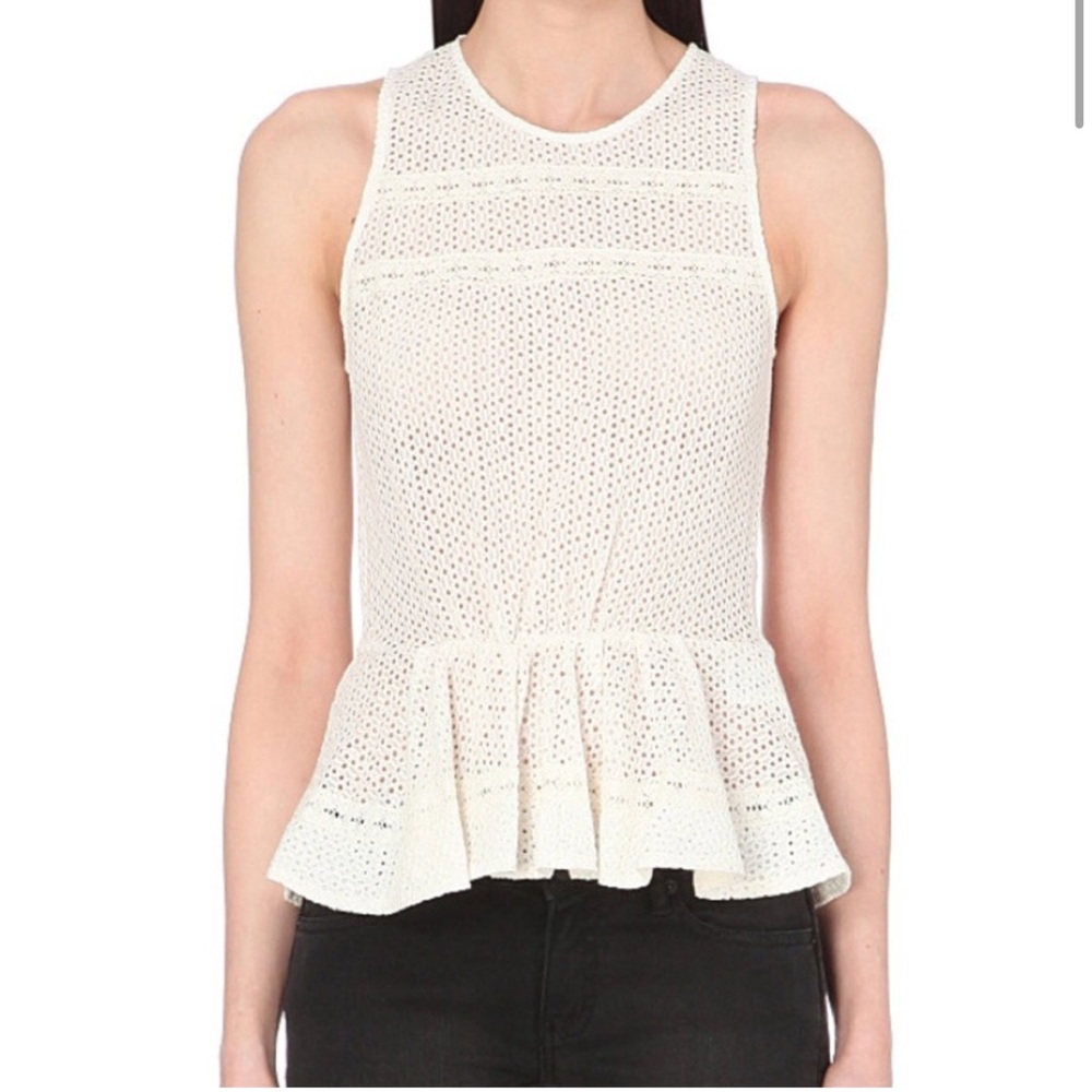 Maje ivory Larissa lace peplum tank top eyelet tank top sleeveless - Picture 2 of 7